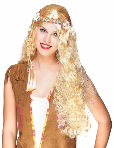 Vegaoo Lange Hippie-Perücke in Blond für Damen - Blond Vegaoo Lange Hippie-Perücke in Blond für Damen - Blond von DEGUISE TOI
