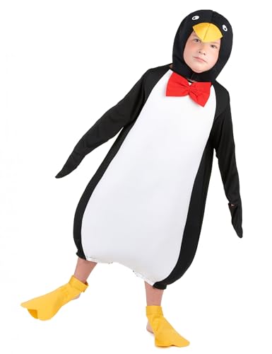 Vegaoo Pinguin-Kinderkostüm Tier schwarz-weiß-gelb - 110-122 (4-6 Jahre) von DEGUISE TOI