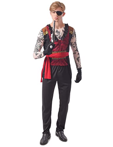 Vegaoo Piratenkostüm mit Tattoo-Motiv Herrenkostüm für Fasching und Halloween schwarz-rot - S von DEGUISE TOI