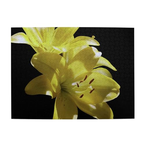 Blume mit gelbem Druck Puzzle 500 Teile Holzpuzzle Geschenke Für Erwachsene Familie Hochzeit Abschluss Geschenk Vertikale Version von DEHIWI