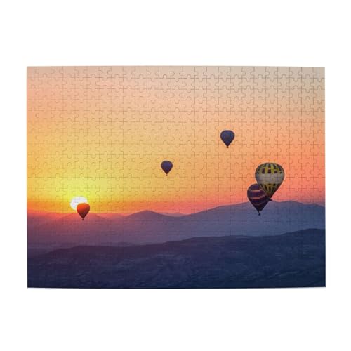 Heißluftballon Sonnenuntergang Druck Puzzle 500 Teile Holzpuzzle Geschenke Für Erwachsene Familie Hochzeit Abschlussgeschenk Vertikale Version von DEHIWI