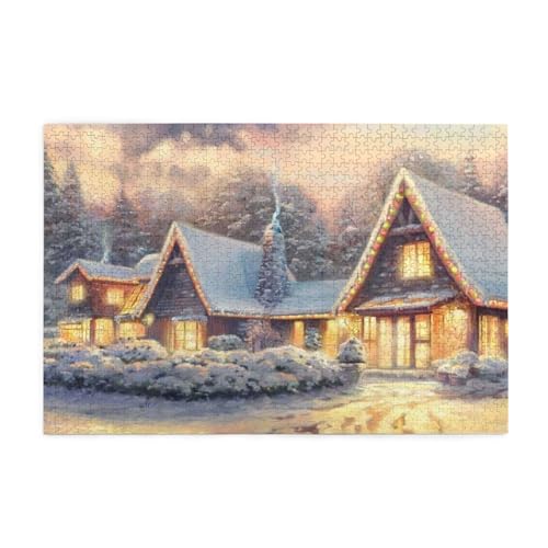 House In Snow Print 1000 Teile Puzzle Premium Holzpuzzle Geschenke Für Erwachsene Familie Hochzeit Abschluss Geschenk Vertikale Version von DEHIWI