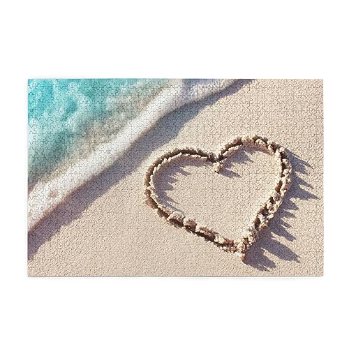 Love Symbol In Beach Print 1000 Teile Puzzle Premium Holzpuzzle Geschenke Für Erwachsene Familie Hochzeit Abschluss Geschenk Vertikale Version von DEHIWI