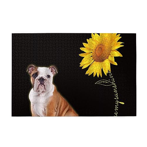 Lustiger Hund mit Sonnenblumen-Druck, 1000 Teile, Puzzle, Premium-Holzpuzzle, Geschenke für Erwachsene, Familie, Hochzeit, Abschlussgeschenk, vertikale Version von DEHIWI