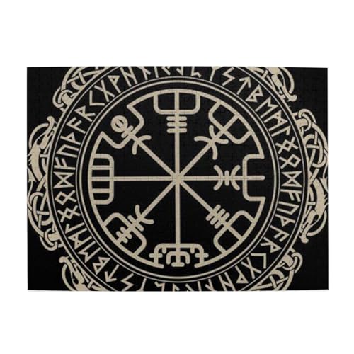Magical Design Nordische Runen Kompass Druck Puzzle 500 Teile Holzpuzzle Geschenke Für Erwachsene Familie Hochzeit Abschluss Geschenk Vertikale Version von DEHIWI
