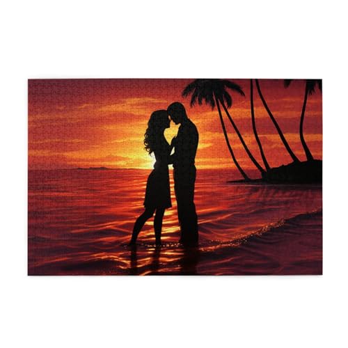 Paar Am Strand Sonnenuntergang Druck 1000 Teile Puzzle Premium Holzpuzzle Geschenke Für Erwachsene Familie Hochzeit Abschluss Geschenk Vertikale Version von DEHIWI