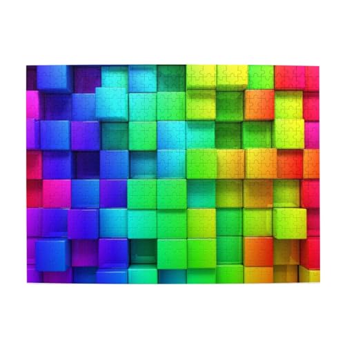 Puzzle aus Holz, Regenbogenfarben, Karomuster, 500 Teile, Geschenke für Erwachsene, Familie, Hochzeit, Abschlussgeschenk, vertikale Version von DEHIWI