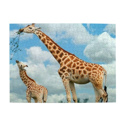 Puzzle mit Giraffen-Druck, 500 Teile, Holzpuzzle, Geschenke für Erwachsene, Familie, Hochzeit, Abschlussgeschenk, vertikale Version von DEHIWI