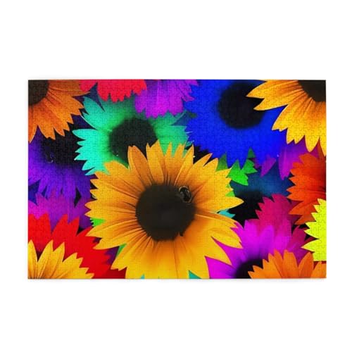 Regenbogen Sonnenblume Druck 1000 Teile Puzzle Premium Holzpuzzle Geschenke Für Erwachsene Familie Hochzeit Abschluss Geschenk Vertikale Version von DEHIWI