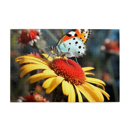 Schmetterling Marienkäfer Blumendruck 1000 Teile Puzzle Premium Holzpuzzle Geschenke Für Erwachsene Familie Hochzeit Abschluss Geschenk Vertikale Version von DEHIWI