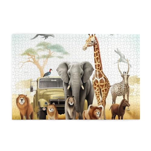 Tier Safari Druck 1000 Teile Puzzle Premium Holzpuzzle Geschenke Für Erwachsene Familie Hochzeit Abschluss Geschenk Vertikale Version von DEHIWI