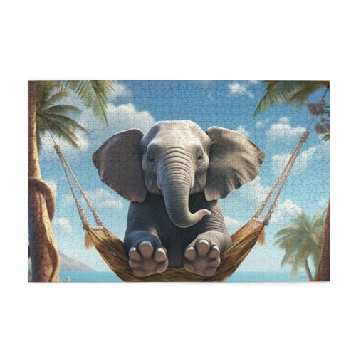 Tropische Schaukel Elefant Druck 1000 Teile Puzzle Premium Holzpuzzle Geschenke Für Erwachsene Familie Hochzeit Abschluss Geschenk Vertikale Version von DEHIWI