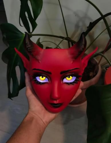 Babydoll-Maske, verstellbare Fantasy-Cosplay-Masken mit Hörnern und Augen, Fantasy Dark Aesthetic, Qualität Chucky Babydoll Demon Maske für Halloween, Rollenspiel, Gothic Decor & Art Display (C) von DEJIN