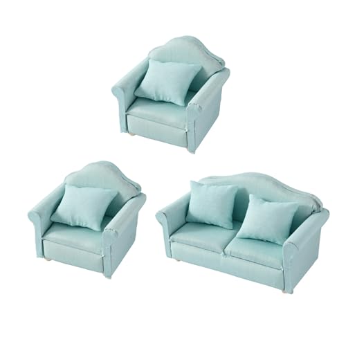 DEKKRYNFV 3pieces Miniatur Wohnzimmer Sofa Set Mit Wurfkissen Für 1/12 Puppenhäuser Möbel Handwerksmodell Projekt Szene Display Dollhouses Möbel von DEKKRYNFV