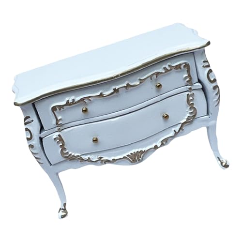 DEKKRYNFV Dollhousess Display Nachtschrank Weiße Holzpuppenhäuser Schubladenschrank Nacht Stand Gold Akzente Europäischer Gold von DEKKRYNFV