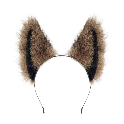DEKKRYNFV Fauxpelze Füchse Wolf Ohren Stirnband Pelzige Handgefertigte Tierhaarband Kopfbekleidung Halloween Kostüm Cosplay Accessoires Katzen Füchse Wolf Stirnband Und Schwanz von DEKKRYNFV
