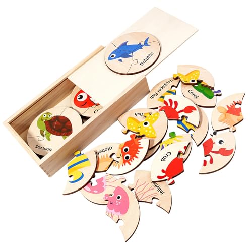 DEKKRYNFV Holz Marine Animal Puzzle Set Spielzeug Für Kinder Mit Einfacher Speicherbox Reisefreundlicher Kognitiver Form Passung Spielzeug Holzkognitive Puzzle DEKKRYNFV Holz Marine Animal Puzzle Set Spielzeug Für Kinder Mit Einfacher Speicherbox Reisefreundlicher Kognitiver Form Passung Spielzeug Holzkognitive Puzzle von DEKKRYNFV