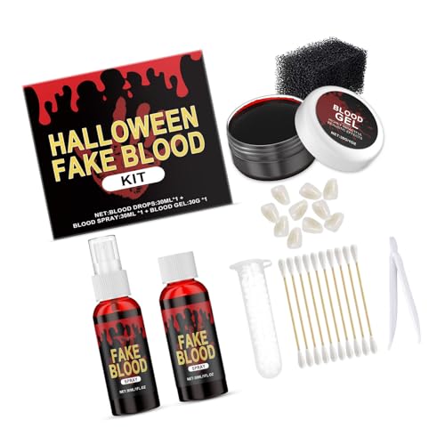 DEKKRYNFV Professioneller Gruseliger Fang Set Für Die Erstellung Von Blutigen Szenen Faux Blood Gel Für Horror Themenpartys Cosplay Event Faux Blood Und Scary Fangs Set von DEKKRYNFV