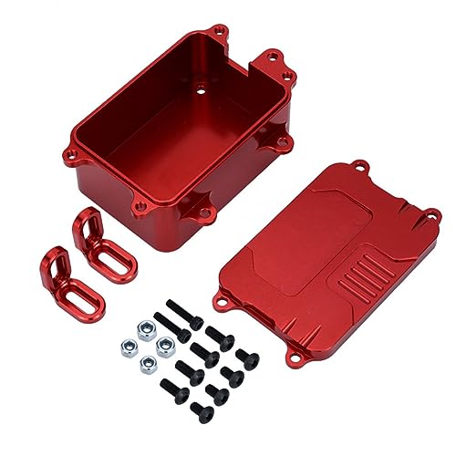 DEKLONPER Metall-Empfängerbox, ESC-Box, Upgrade-Ersatzteile, Passend für SCX10 1/10 RC Kettenfahrzeug, Rot von DEKLONPER