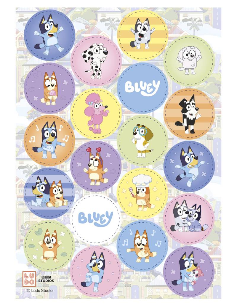 20 Bluey + Bingo Mini-Oblaten für Muffins 3,4 cm 20 Bluey + Bingo Mini-Oblaten für Muffins 3,4 cm von DEKORA