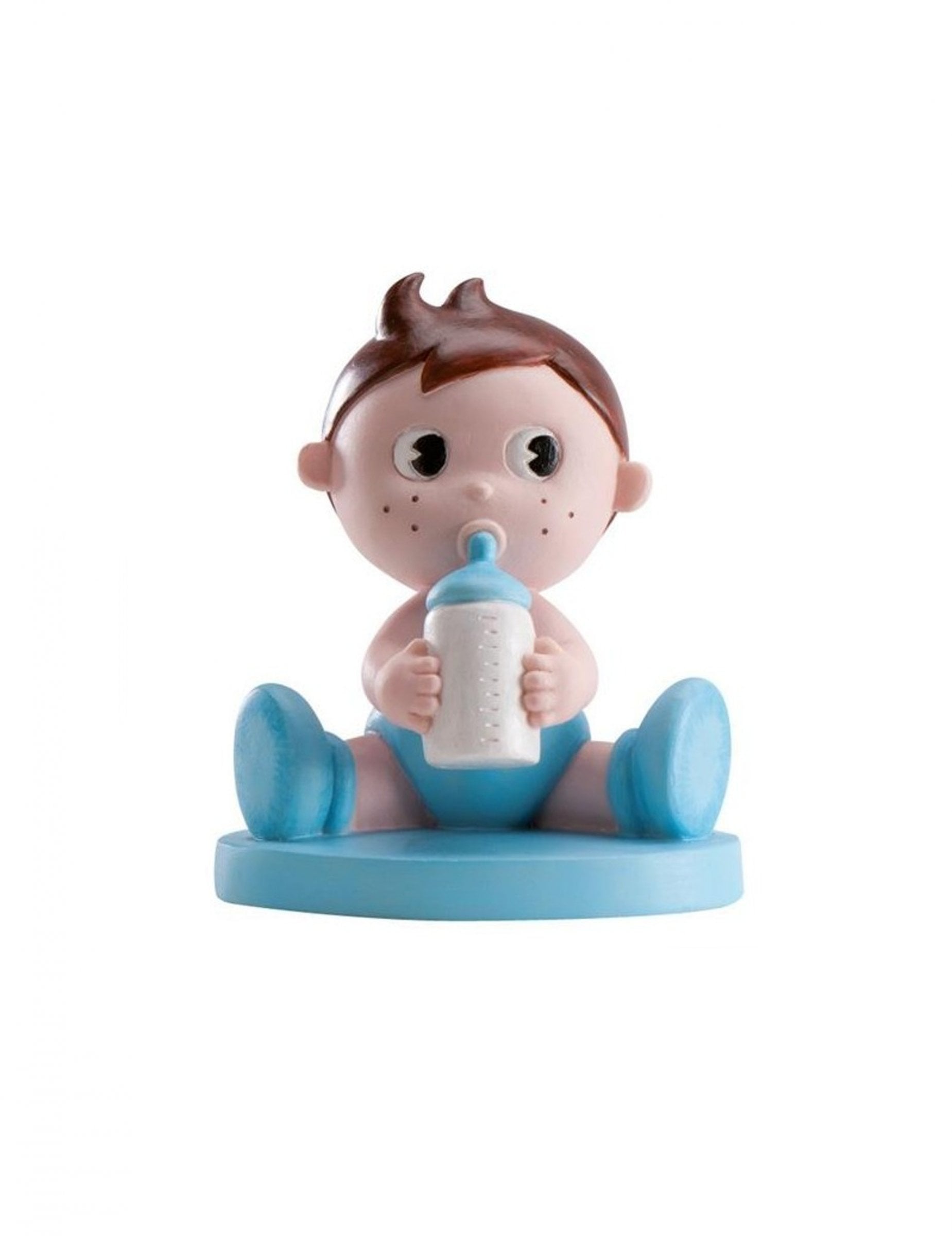 Baby Shower Figur Junge mit Fläschchen aus Harz 10 cm von DEKORA