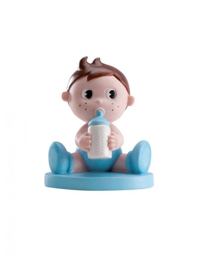 Baby Shower Figur Junge mit Fläschchen aus Harz 10 cm von DEKORA