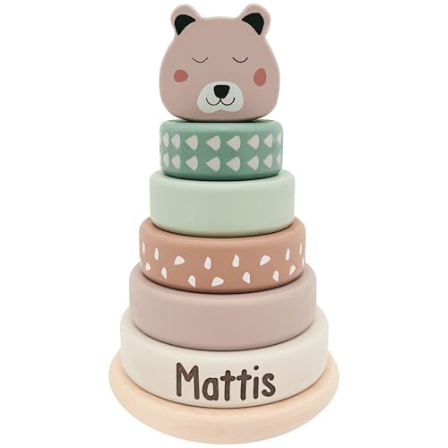 Stapelturm Baby personalisiert Holzspielzeug ab 1 Jahr Taufgeschenk für Mädchen Jungen Spielzeug aus Holz Geschenk Babygeschenk Geburtsgeschenk von DEL MÀ Unique & Personal