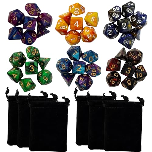 DND Würfel Set - 42-teiliges Polyedrisches Würfelset – 6x7 Doppel-Farben RPG Würfel für Dungeons & Dragons, Pathfinder, DND, MTG – Set mit d20, d12, d10, d8, d6, d4 inkl. Prozentwürfel von DELALO