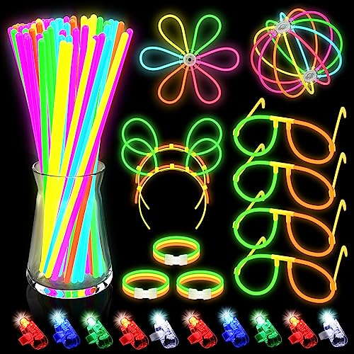 DELEE Knicklichter für Kinder, Knicklichter Party-Set mit LED-Fingerlichtern für Neon-Knicklichter, Armbänder, Halsketten, Gläser und Bälle für Partyzubehör, Festival, Halloween (224 Stück) von DELEE