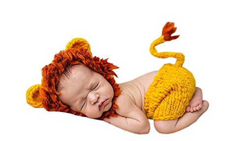 DELEY Unisex Baby Löwen Kostüm Kleinkind Kleidung Outfit Foto Requisiten Crochet Knit Hut Hose Set 0-6 Monate von DELEY