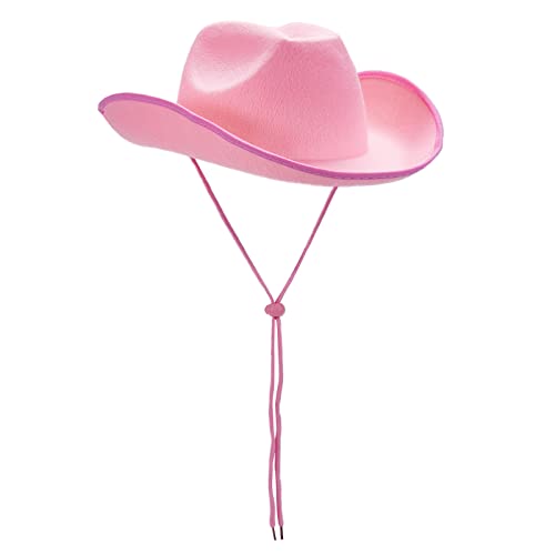 DELIMALI Cowgirl-Hut, Cowboyhüte für Frauen, flauschige Federkrempe, Cowboyhut für Junggesellinnenabschied, Cosplay, Kostüm, Verkleidung, Party (Rosa, ohne Feder, 32 x 42 x 18 cm), Einheitsgröße von DELIMALI