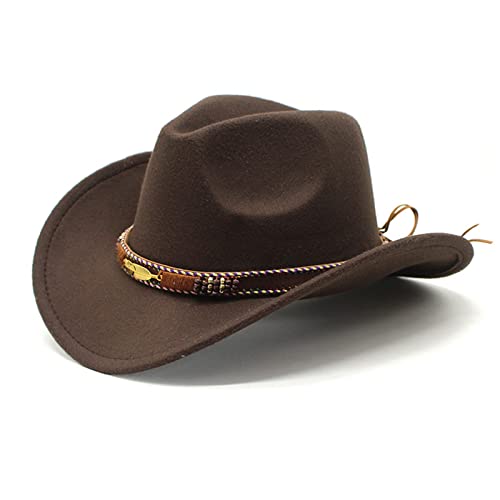 DELIMALI Cowgirl Hut Cowboy Hüte für Frauen Strass Western Vintage Filzkrempe Hut für Junggesellinnenabschied Cosplay Kostüm Verkleidung Party (A-Kaffee, Einheitsgröße) von DELIMALI