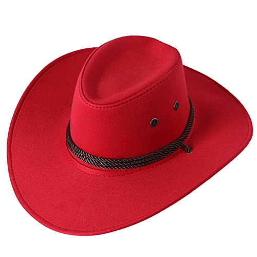 DELIMALI Cowgirl Hut Cowboy Hüte für Frauen Strass Western Vintage Filzkrempe Hut für Junggesellinnenabschied Cosplay Kostüm Verkleidung Party (B-Rot, Einheitsgröße) von DELIMALI