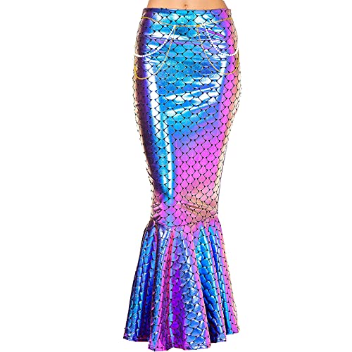 DELIMALI Meerjungfrau-Kleid für Damen, Rüschen, Pailletten, Märchenbuch, ausgefallenes langes Schwanzkleid, für Erwachsene (C-Lila, L) von DELIMALI