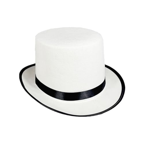 DELIMALI Schwarzer Zylinder für Herren und Damen, formeller Smoking-Hut mit Besatz, Magier, Butler, Gentleman, Kostümzubehör (A-Schwarz, Weiß, Einheitsgröße) von DELIMALI