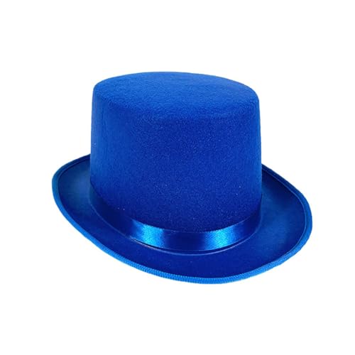 DELIMALI Schwarzer Zylinder für Herren und Damen – formeller Smokinghut mit Besatz – Magier Butler Gentleman Kostümzubehör (A-Blau, Einheitsgröße) von DELIMALI