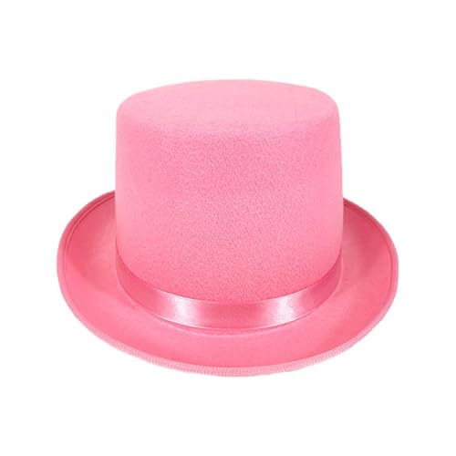 DELIMALI Schwarzer Zylinder für Herren und Damen – formeller Smokinghut mit Besatz – Magier Butler Gentleman Kostümzubehör (A-Pink, Einheitsgröße) von DELIMALI