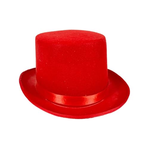 DELIMALI Schwarzer Zylinder für Herren und Damen – formeller Smokinghut mit Besatz – Magier Butler Gentleman Kostümzubehör (A-Red, Einheitsgröße) von DELIMALI