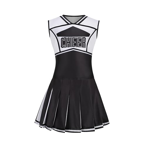 DELIVESS Cheerleader-Kostüm für Mädchen, Cheerleading-Kostüm, Uniform, Cheerleader-Shirt, Halloween-Party-Outfit, Kleid, 4-5 Jahre (120, schwarz) von DELIVESS