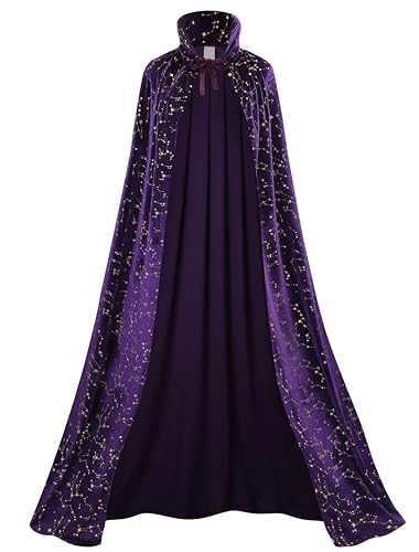 DELIVESS Damen Hexenumhang Zauberer Vampir volle Länge Glänzender Samt-Umhang Hexenhut Halloween Weihnachten Kostüm für Erwachsene (150 cm, Lila) von DELIVESS