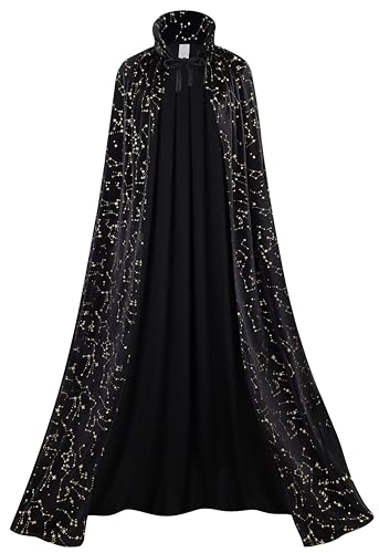 DELIVESS Damen Hexenumhang Zauberer Vampir volle Länge Glänzender Samt-Umhang Hexenhut Halloween Weihnachten Kostüm für Erwachsene (150 cm, Schwarz) von DELIVESS