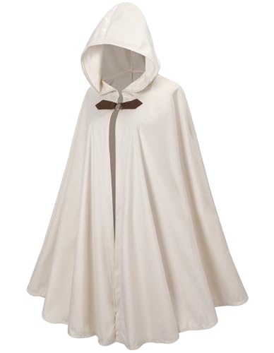 DELIVESS Damen Renaissance-Umhang mit Kapuze, mittelalterlicher Umhang, Hochzeitsumhang, viktorianisches Halloween-Party-Kostüm (129,5 cm, Beige) von DELIVESS