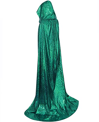DELIVESS Hexenumhang für Damen, Weihnachten, Halloween, volle Länge, mit Kapuze, glänzendes Reitkapuzenkostüm, Schlangen-Kostüm, Erwachsene (140 cm, Grün) von DELIVESS