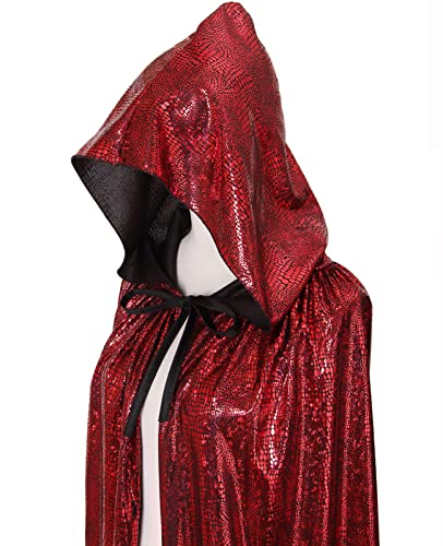 DELIVESS Hexenumhang für Damen, Weihnachten, Halloween, volle Länge, mit Kapuze, glänzendes Reitkapuzenkostüm, Schlangen-Kostüm, Erwachsene (150 cm, Rot) von DELIVESS
