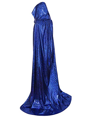 DELIVESS Hexenumhang für Damen, Weihnachten, Halloween, volle Länge, mit Kapuze, glänzendes Reitkapuzenkostüm, Schlangen-Kostüm, Erwachsene (160 cm, blau) von DELIVESS