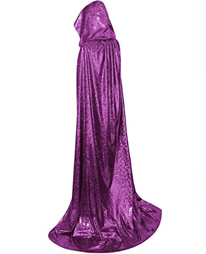 DELIVESS Hexenumhang für Damen, Weihnachten, Halloween, volle Länge, mit Kapuze, glänzendes Reitkapuzenkostüm, Schlangenkostüm, Erwachsene (140 cm, Lila) von DELIVESS