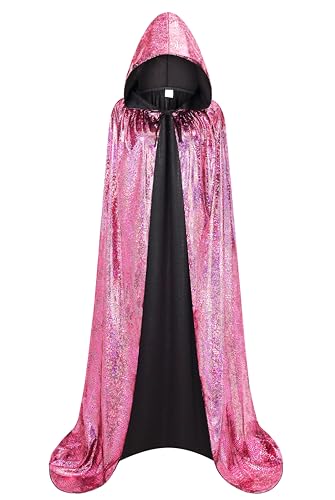 DELIVESS Hexenumhang für Damen, Weihnachten, Halloween, volle Länge, mit Kapuze, glänzendes Reitkapuzenkostüm, Schlangenkostüm, Erwachsene (140 cm, Rosa) von DELIVESS