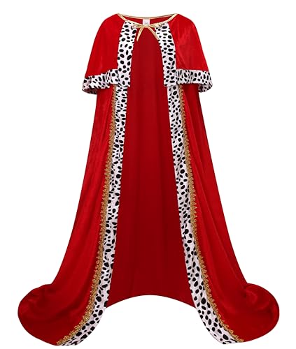 DELIVESS Königskostüm für Herren, König, Umhang für Erwachsene, Samt, mittelalterlich, Karneval, Halloween, Party, Umhang mit Krone (140 cm, Rot) von DELIVESS