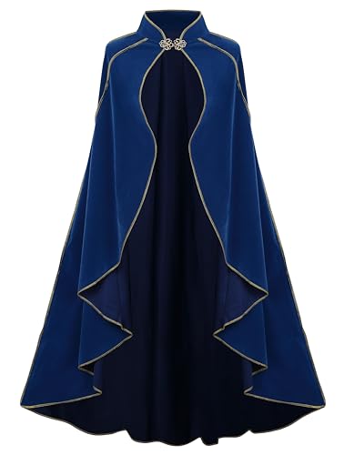 DELIVESS Mittelalterlicher Damen-Umhang mit Stehkragen, Deluxe-Samt, goldfarbener Rand, Umhang für Erwachsene (110 cm, Königsblau) von DELIVESS