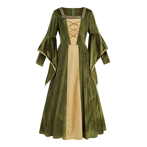 DELIVESS Mittelalterliches Kleid für Mädchen, Renaissance-Prinzessin für Kinder, Halloween-Outfit, Kostüm, 2-teilig (Grün, 8–10 Jahre) von DELIVESS